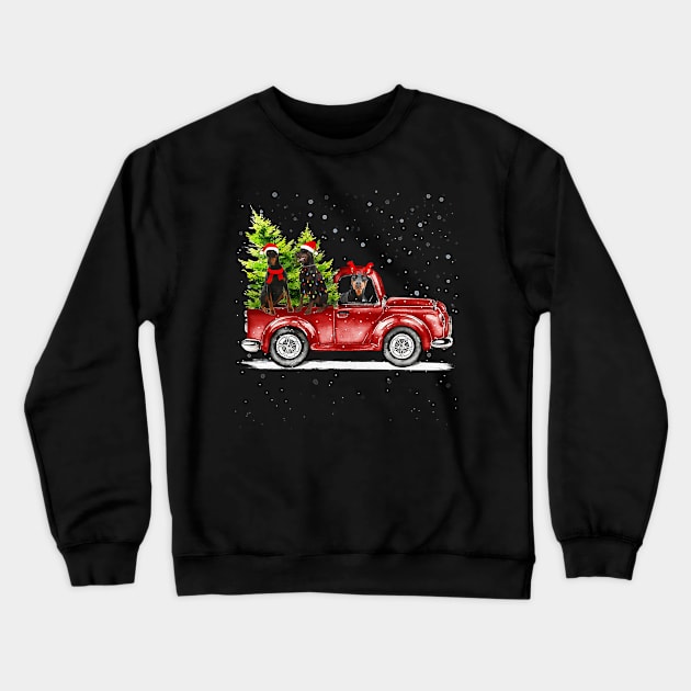 Christmas Three Doberman Dogs Ride Red Truck Costumer Xmas Crewneck Sweatshirt by eldridgejacqueline